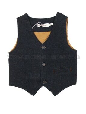 Size 10 Boys deux par deux Dark Navy Tweed Vest with Tan Lining